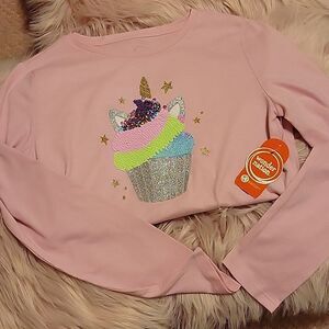 Wonder Nation Pink Unicorn Sparkly Cupcake Long Sleeve size 10/12